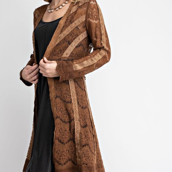 NEW lace studs VOCAL CAMEL CARDIGAN coatigan sweater boho western jacket SM-3X - Picture 1 of 6